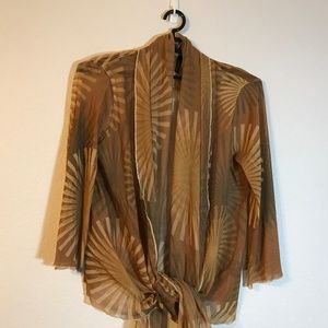 Jill Alexander Women's Ocher/Green Mesh Tie Front Kimono/Jacket, One Size